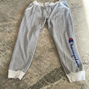 Unisex gray Champion sweatpants with drawstring waist and two front pockets Sz L